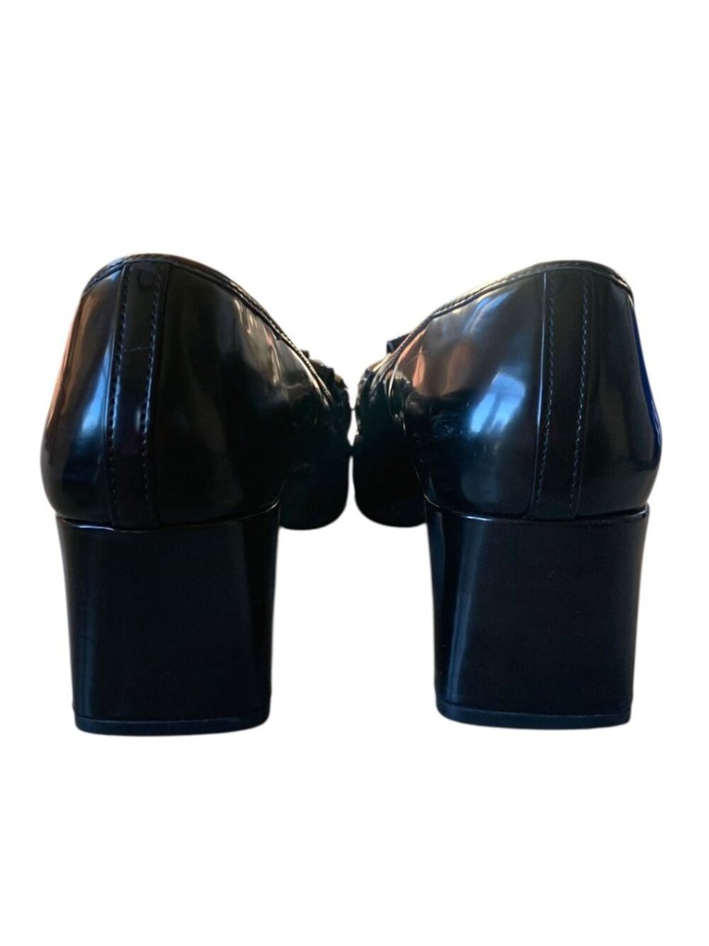ASOS DESIGN Black Faux Patent Leather Spencer Mid-Heeled Chain Loafers Size 10 - Picture 6 of 9